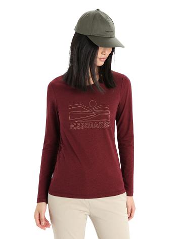 Women's Icebreaker Merino Central Classic T-Shirt Sunset Long Sleeve Espresso | CA 1313EBCX